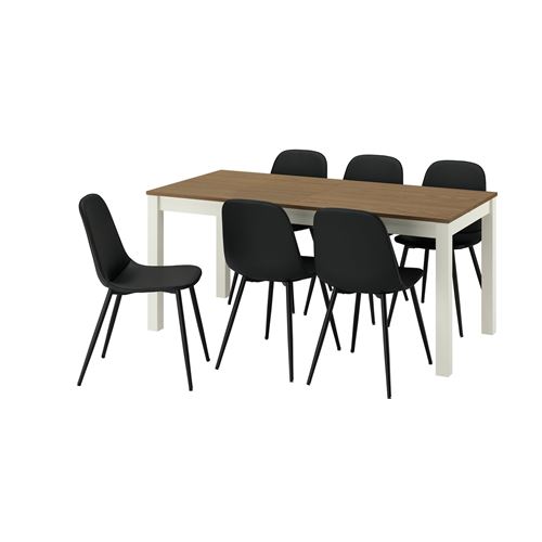 IKEA - ALHULT/NORDMANSSKAR, dining set, beige/brown-Bomstad black, 6 chairs