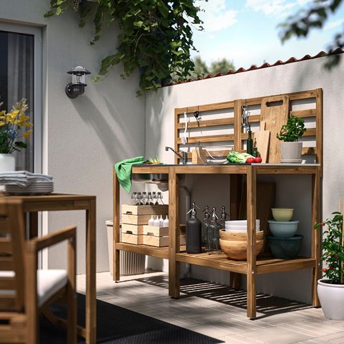 IKEA - NAMMARÖ, dış mekan lavabo ünitesi, açık kahverengi-paslanmaz çelik, 80x62 cm