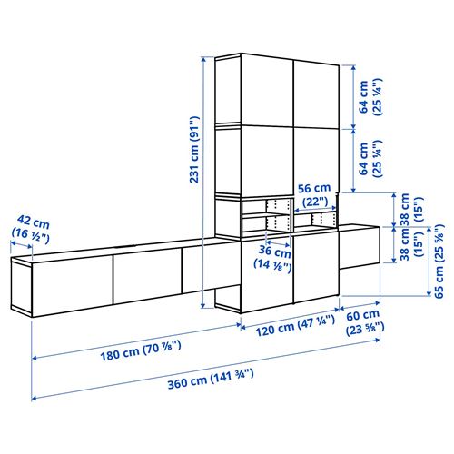 IKEA - BESTA, tv storage unit, white, 360x42x231 cm