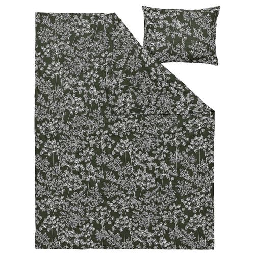 IKEA - DAGGBJORNBAR, single duvet cover sets, dark green-floral pattern, 150x200/50x60 cm