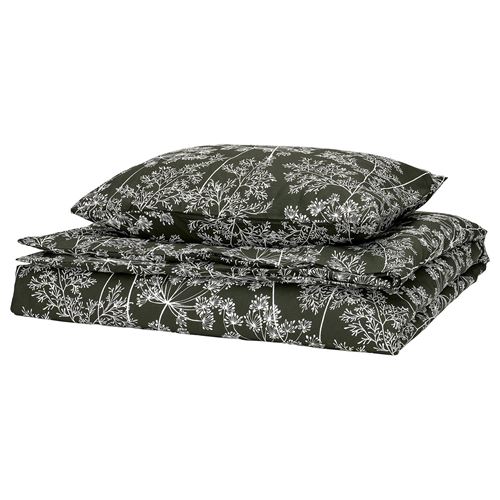 IKEA - DAGGBJORNBAR, single duvet cover sets, dark green-floral pattern, 150x200/50x60 cm