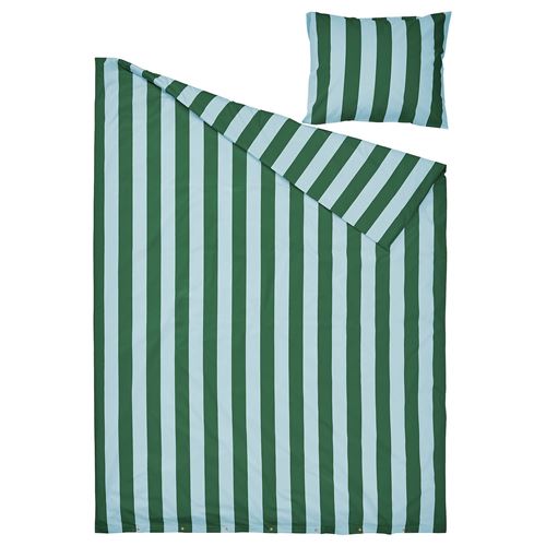 IKEA - SLANHOSTMAL, single duvet cover sets, light blue-dark green-striped, 150x200/50x60 cm