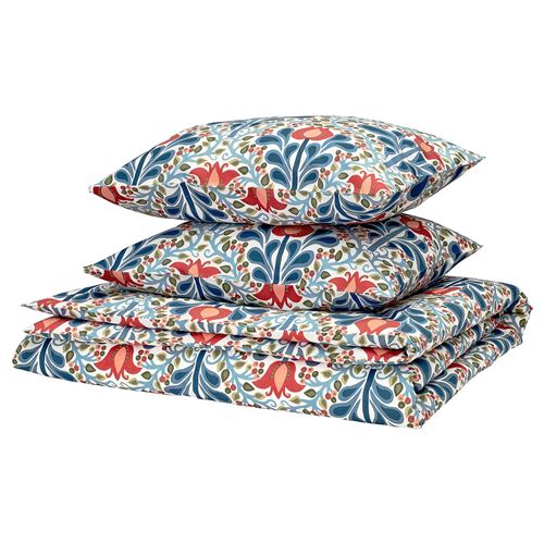 IKEA - SATERVIDE, double quilt cover and 2 pillowcases, multicolor-floral pattern, 240x220/50x60 cm