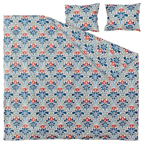 IKEA - SATERVIDE, double quilt cover and 2 pillowcases, multicolor-floral pattern, 240x220/50x60 cm