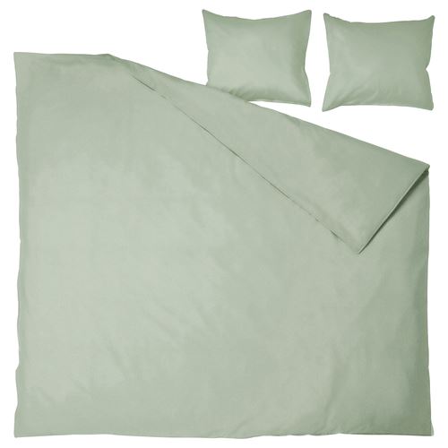 IKEA - ANGSLILJA, çift kişilik nevresim seti, soluk gri-yeşil, 240x220/50x60 cm