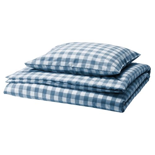 IKEA - EKTANDVINGE, single duvet cover sets, blue-check, 150x200/50x60 cm