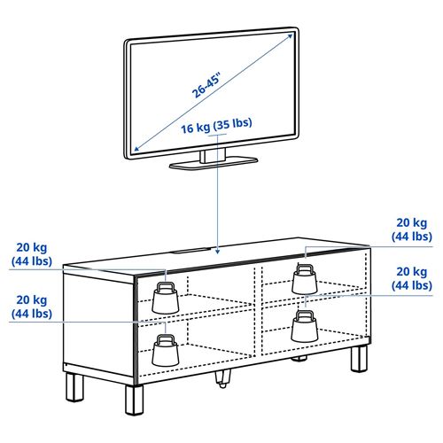 IKEA - BESTA, tv sehpası, beyaz-ceviz görünüm, 120x42x48 cm