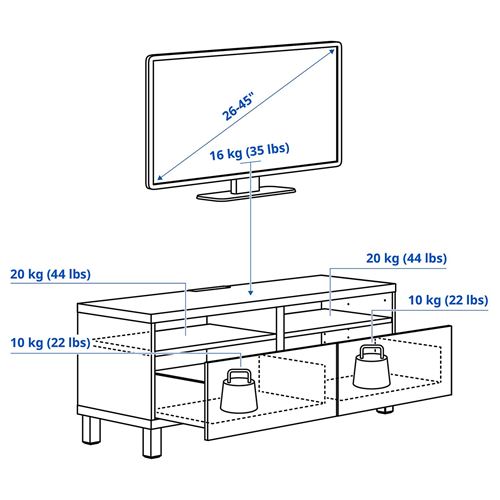 IKEA - BESTA, tv sehpası, beyaz-bej, 120x42x48 cm