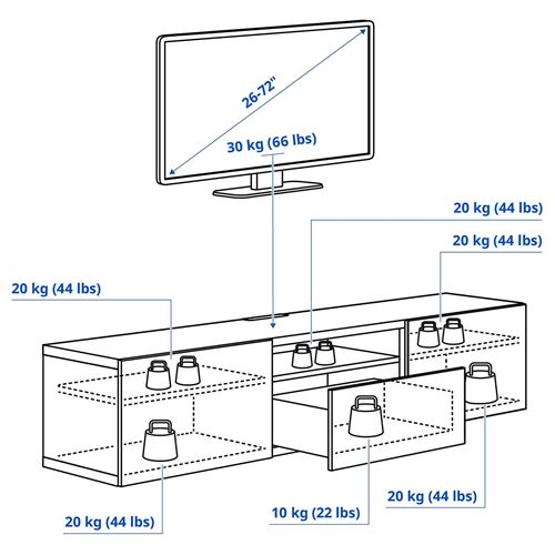 IKEA - BESTA, tv sehpası, beyaz-ceviz görünüm, 180x42x39 cm
