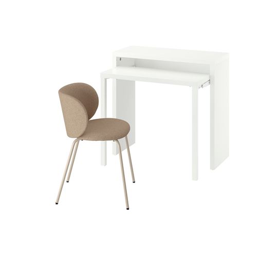 IKEA - LANGDHOPP/KRYLBO, çalışma masası ve sandalye, beyaz-koyu bej