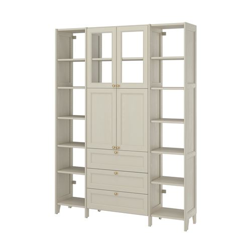 IKEA - GULDDRAGARE, storage combination with doors and shelves, beige, 162x37x216 cm