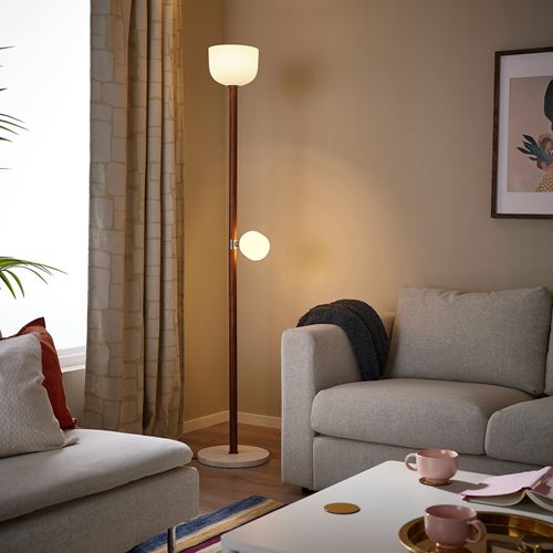 IKEA - MOSSPLYM, floor/reading lamp, white/dark brown, 180 cm