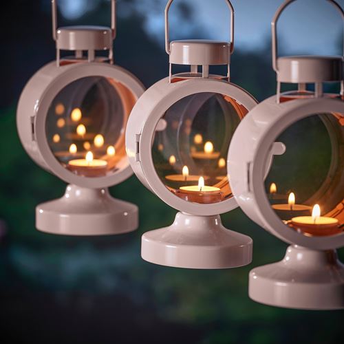 IKEA - FLODSVALA, lantern, pale pink, 21 cm