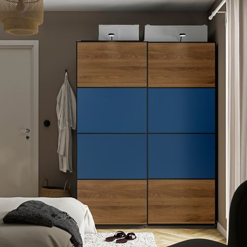 IKEA - MEHAMN, sürgü kapak paneli, ceviz görünüm-mavi, 75x201 cm