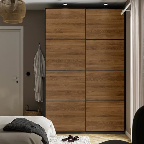 IKEA - MEHAMN, sürgü kapak, siyah-ceviz, 150x236 cm