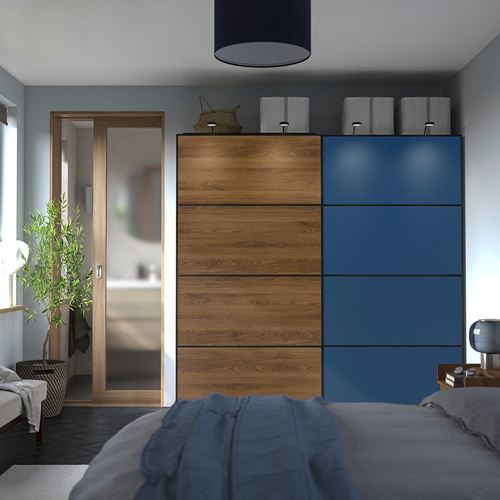 IKEA - MEHAMN, sürgü kapak paneli, ceviz görünüm-mavi, 100x201 cm