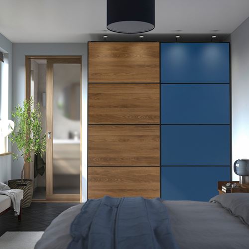 IKEA - MEHAMN, sürgü kapak paneli, ceviz görünüm-mavi, 100x236 cm