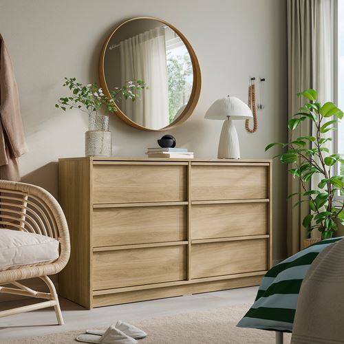IKEA - ANKARUDDEN, chest of 6 drawers, oak effect, 139x48x87 cm