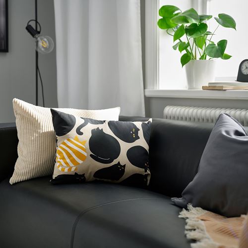 IKEA - SANDMOTT, lace pillow, beige/black, 35x50 cm