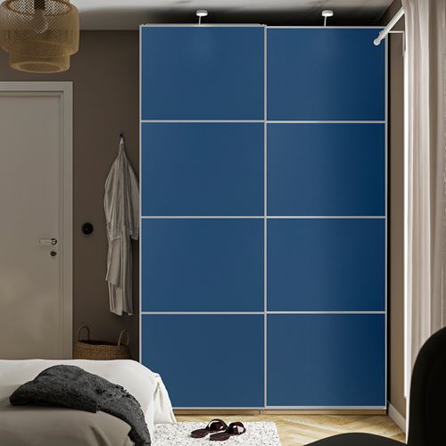 IKEA - MEHAMN, pair of sliding doors, white-blue, 150x236 cm