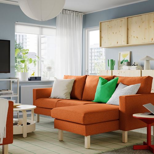 IKEA - SALTSJÖBADEN, 3-seat sofa with chaise longue, tonerud red-brown