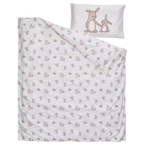 IKEA - LEN, quilt cover/pillowcase for cot, white-beige, 110x125/35x55 cm