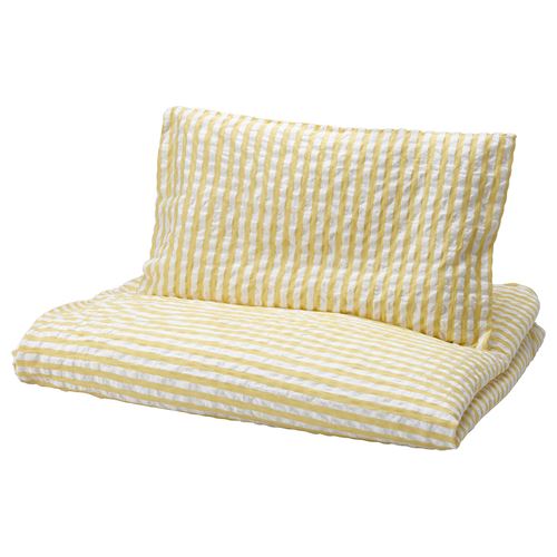 IKEA - LEN, quilt cover/pillowcase for cot, white/yellow, 110x125/35x55 cm