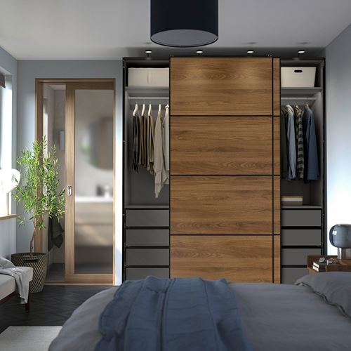 IKEA - PAX/MEHAMN, PAX sliding door wardrobe, dark gray-black-walnut, 200x66x236 cm