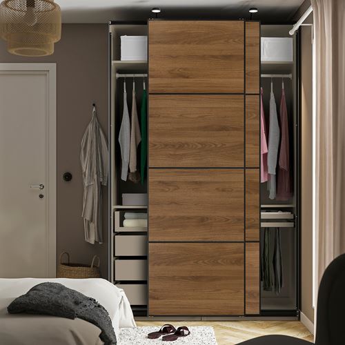 IKEA - PAX/MEHAMN, PAX sliding door wardrobe, gray–beige–black, 150x66x236 cm