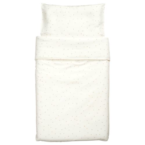 IKEA - LEN, quilt cover/pillowcase for cot, white-beige, 110x125/35x55 cm