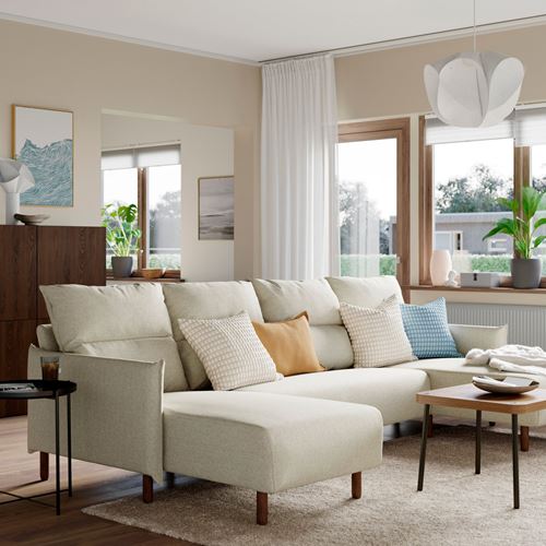 IKEA - MANNARP, 4-seat sofa with chaise longue, Gunnared beige