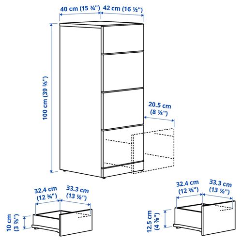 IKEA - LASTARE, chest of 4 drawers, white, 40x42x100 cm