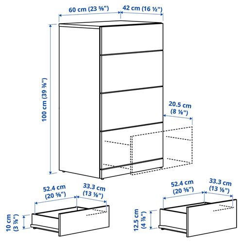 IKEA - LASTARE, chest of 4 drawers, white, 60x42x100 cm