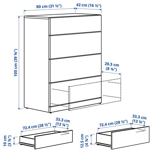 IKEA - LASTARE, chest of 4 drawers, white, 80x42x100 cm