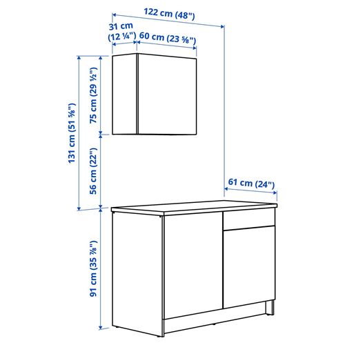 IKEA - KNOXHULT, mutfak dolabı kombinasyonu, dekoratif beyaz, 120x61x220 cm