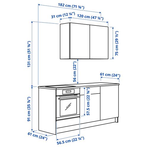 IKEA - KNOXHULT, mutfak dolabı kombinasyonu, meşe görünümlü, 180x61x220 cm