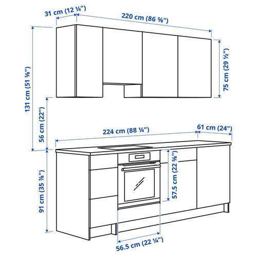 IKEA - KNOXHULT, mutfak dolabı kombinasyonu, meşe görünümlü, 220x61x220 cm