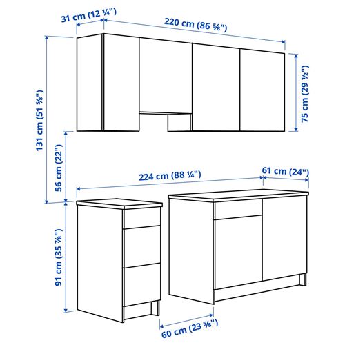 IKEA - KNOXHULT, mutfak dolabı kombinasyonu, dekoratif beyaz, 220x61x220 cm
