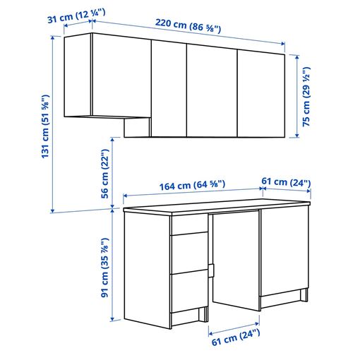 IKEA - KNOXHULT, mutfak dolabı kombinasyonu, dekoratif beyaz, 220x61x220 cm