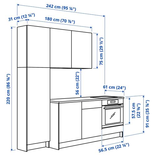 IKEA - KNOXHULT, mutfak dolabı kombinasyonu, meşe görünümlü, 240x61x220 cm