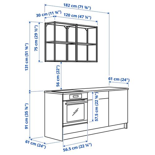IKEA - KNOXHULT/ENHET, mutfak dolabı kombinasyonu, dekoratif beyaz, 180x61x220 cm