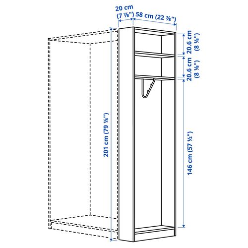 IKEA - PAX, PAX add-on unit, white, 20x58x201 cm