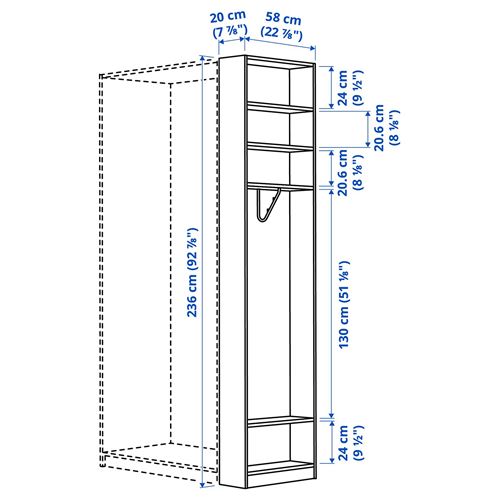 IKEA - PAX, PAX ek ünite, beyaz, 20x58x236 cm