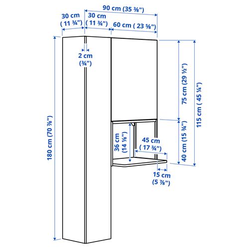 IKEA - ENHET/TVALLEN, shelving unit, white, 90x32x180 cm
