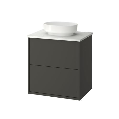 IKEA - HAVBACK/TOLKEN/VINDELALVEN, wash-basin and cabinet, dark grey-white marble effect, 62x49x77 cm