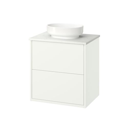 IKEA - HAVBACK/TOLKEN/VINDELALVEN, wash-basin and cabinet, white-white marble effect, 62x49x77 cm