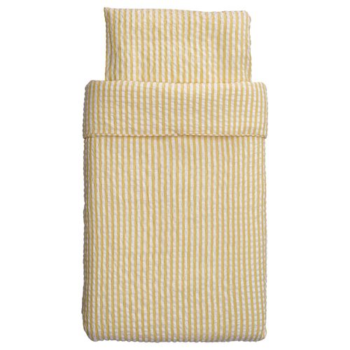 IKEA - LEN, quilt cover/pillowcase for cot, white/yellow, 110x125/35x55 cm