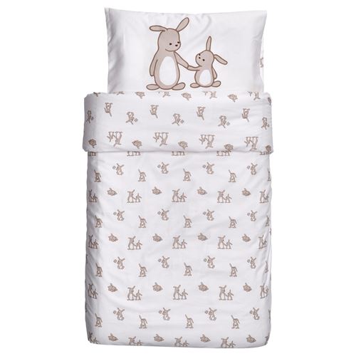 IKEA - LEN, quilt cover/pillowcase for cot, white-beige, 110x125/35x55 cm