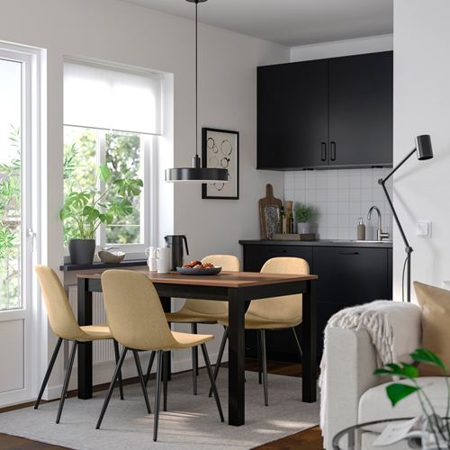 IKEA - ALHULT/NORDMANSSKAR, mutfak masası takımı, siyah/kahverengi-Letafors sarı-bej, 4 sandalyeli