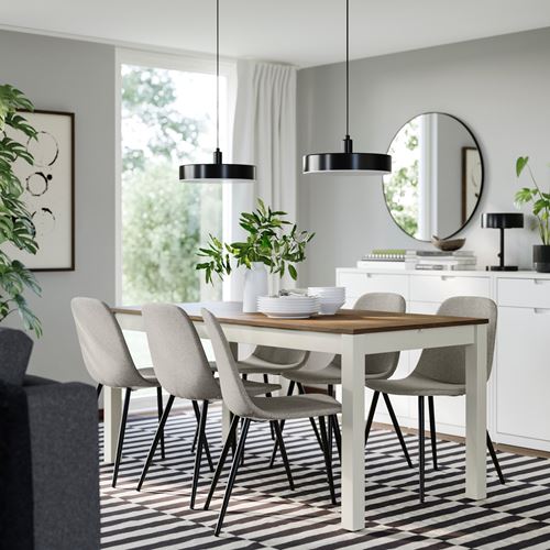 IKEA - ALHULT/NORDMANSSKAR, dining set, beige/brown-Tonerud grey/black, 6 chairs